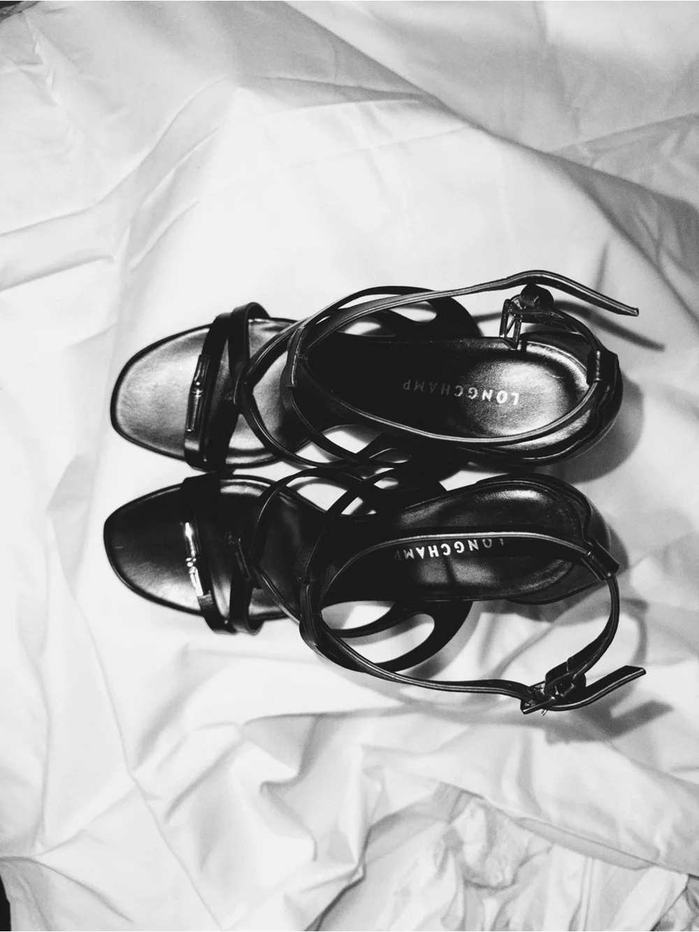 Longchamp Black Strappy Ankle-Heel Sandals
